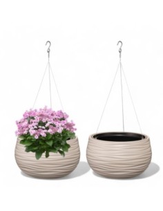Blumenampel rund S Ø32 × 20 cm Wellenrelief, 12,8 L – Grau | Töpferkönig