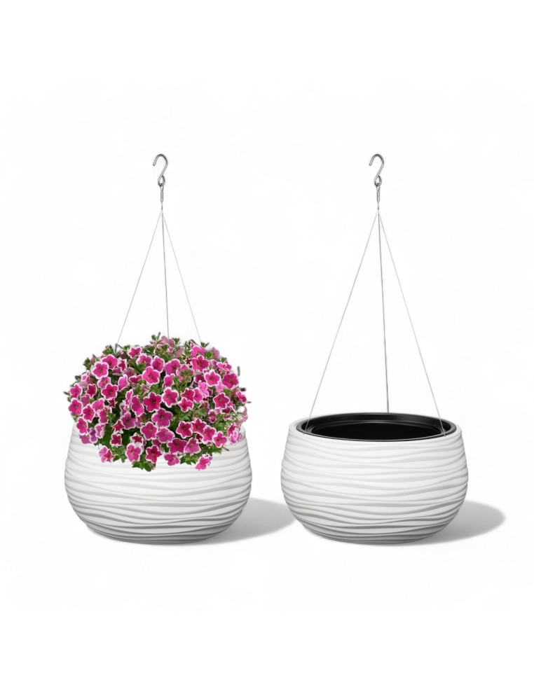 Hangpot rond S Ø32 × 20 cm golfreliëf, 12,8 L – Wit | Töpferkönig