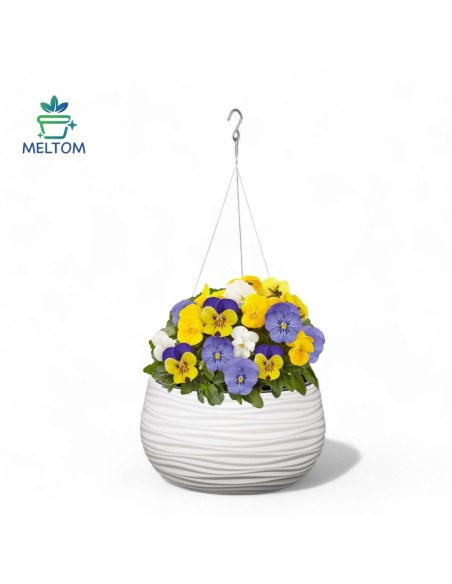 Hangpot rond S Ø32 × 20 cm golfreliëf, 12,8 L – Wit | Töpferkönig