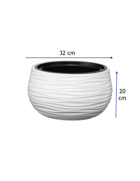 Vaso sospeso rotondo S Ø32 × 20 cm rilievo a onde, 12,8 L – Bianco | Töpferkönig