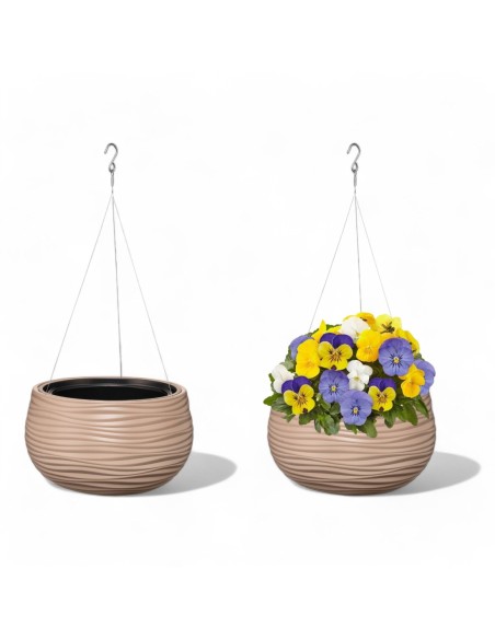 Hangpot rond S Ø32 × 20 cm golfreliëf, 12,8 L – Taupe | Töpferkönig
