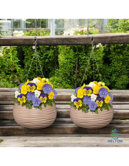 Blumenampel rund S Ø32 × 20 cm Wellenrelief, 12,8 L – Taupe | Töpferkönig
