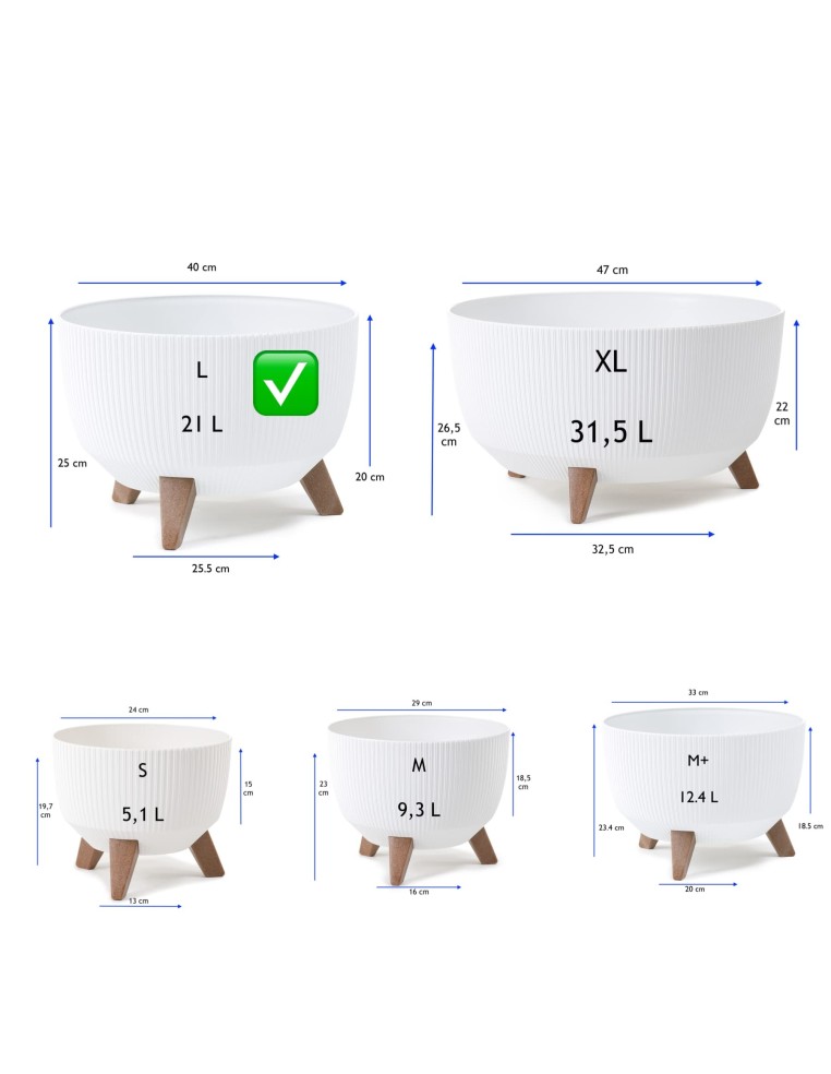 Cuenco para plantas redondo estriado L Ø40 × 25 cm, 21 L – Blanco | Töpferkönig