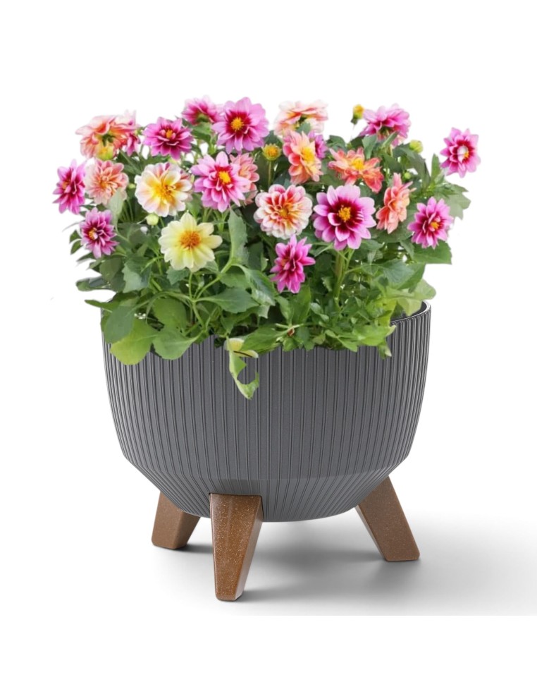 Plantenschaal rond geribbeld M Ø29 × 23 cm, 9,3 L – Antraciet | Töpferkönig