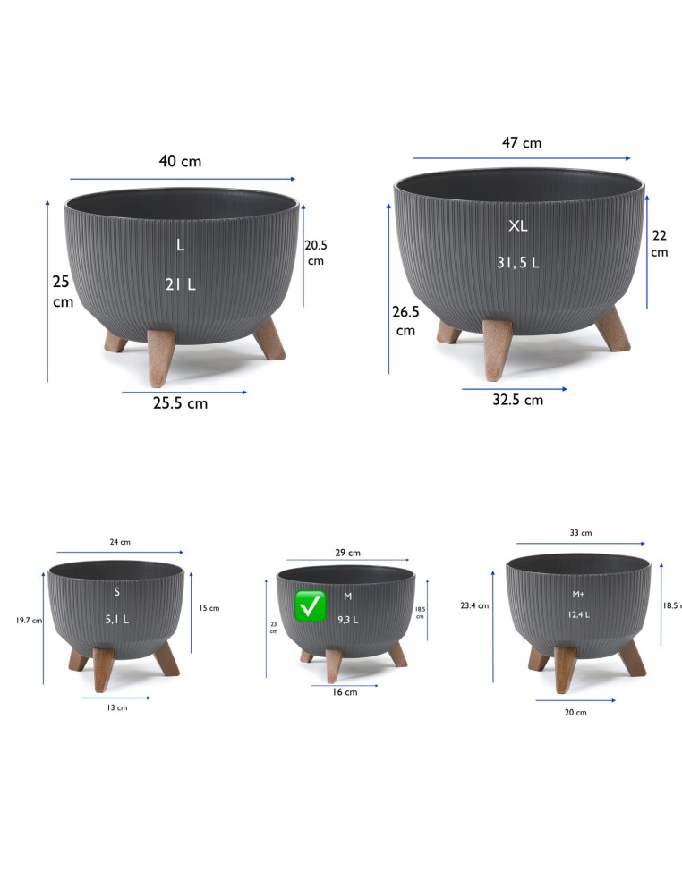 Plantenschaal rond geribbeld M Ø29 × 23 cm, 9,3 L – Antraciet | Töpferkönig