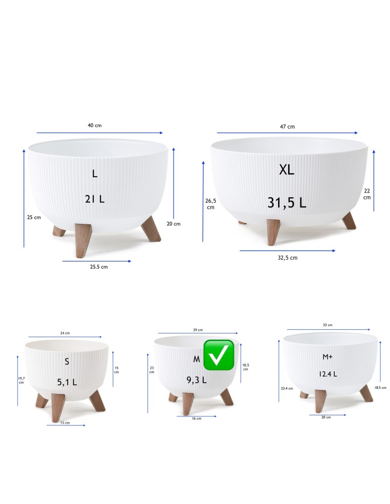 Ciotola per piante rotonda rigata M Ø29 × 23 cm, 9,3 L – Bianco | Töpferkönig