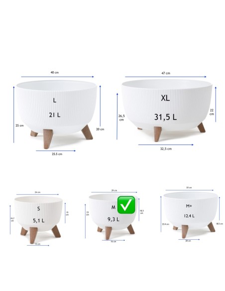 Plantenschaal rond geribbeld M Ø29 × 23 cm, 9,3 L – Wit | Töpferkönig
