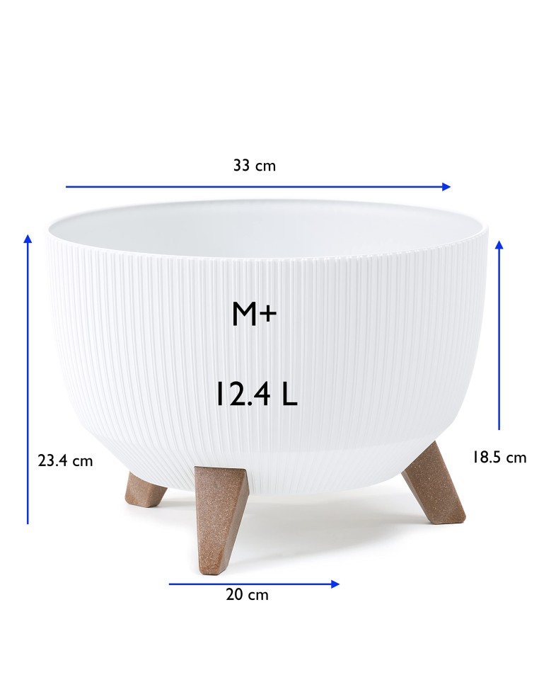 Cuenco para plantas redondo estriado M+ Ø33 × 23 cm, 12,4 L – Blanco | Töpferkönig