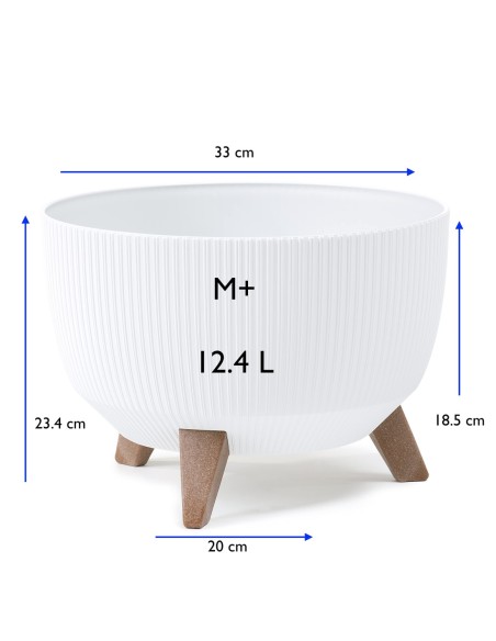 Cuenco para plantas redondo estriado M+ Ø33 × 23 cm, 12,4 L – Blanco | Töpferkönig