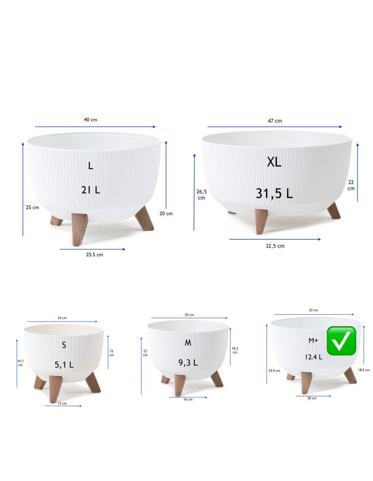 Cuenco para plantas redondo estriado M+ Ø33 × 23 cm, 12,4 L – Blanco | Töpferkönig