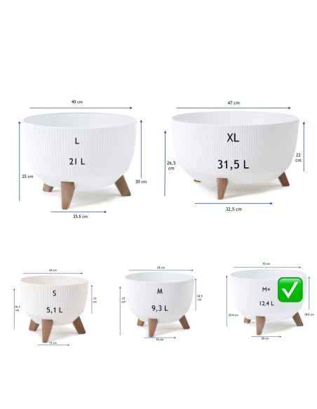 Plantenschaal rond geribbeld M+ Ø33 × 23 cm, 12,4 L – Wit | Töpferkönig