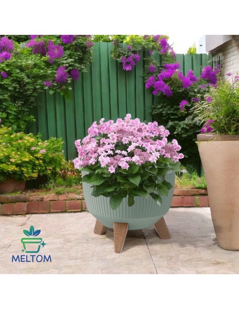Pflanzschale rund gerillt M+ Ø33 × 23 cm, 12,4 L – Grün | Töpferkönig