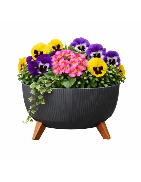 Pflanzschale rund gerillt L Ø40 × 25 cm, 21 L – Anthrazit | Töpferkönig