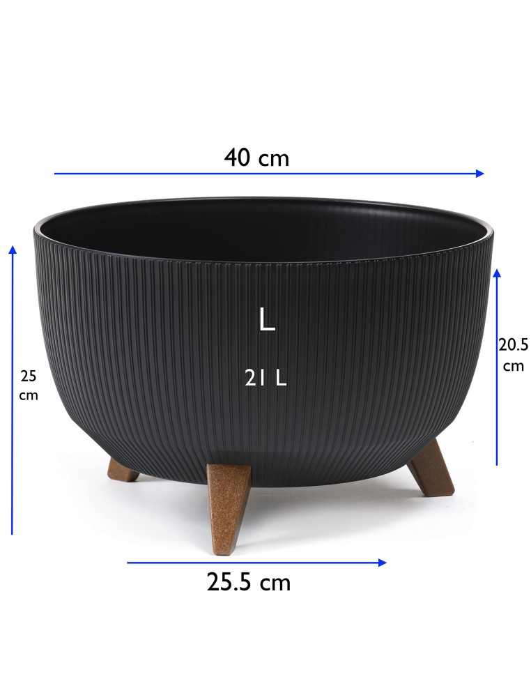 Cuenco para plantas redondo estriado L Ø40 × 25 cm, 21 L – Negro | Töpferkönig