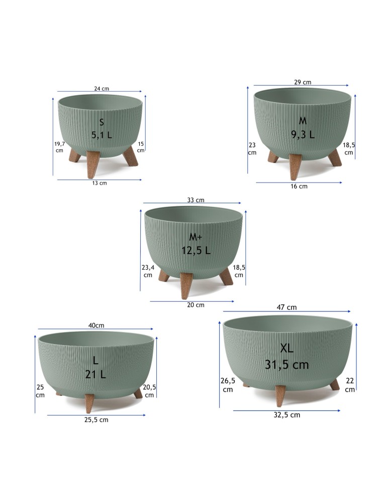 Vasque ronde rainurée L Ø40 × 25 cm, 21 L – Vert | Töpferkönig