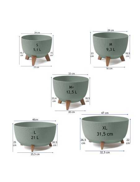 Vasque ronde rainurée L Ø40 × 25 cm, 21 L – Vert | Töpferkönig