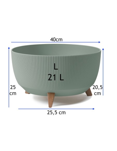 Plantenschaal rond geribbeld L Ø40 × 25 cm, 21 L – Groen | Töpferkönig