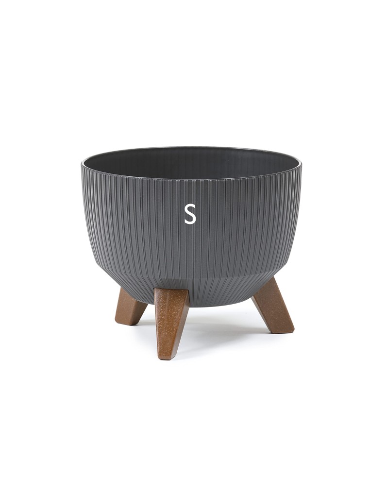 Plantenschaal rond geribbeld S Ø24 × 20 cm, 5,1 L – Antraciet | Töpferkönig