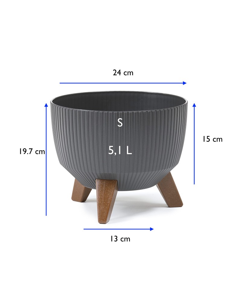 Plantenschaal rond geribbeld S Ø24 × 20 cm, 5,1 L – Antraciet | Töpferkönig