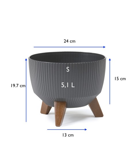 Pflanzschale rund gerillt S Ø24 × 20 cm, 5,1 L – Anthrazit | Töpferkönig