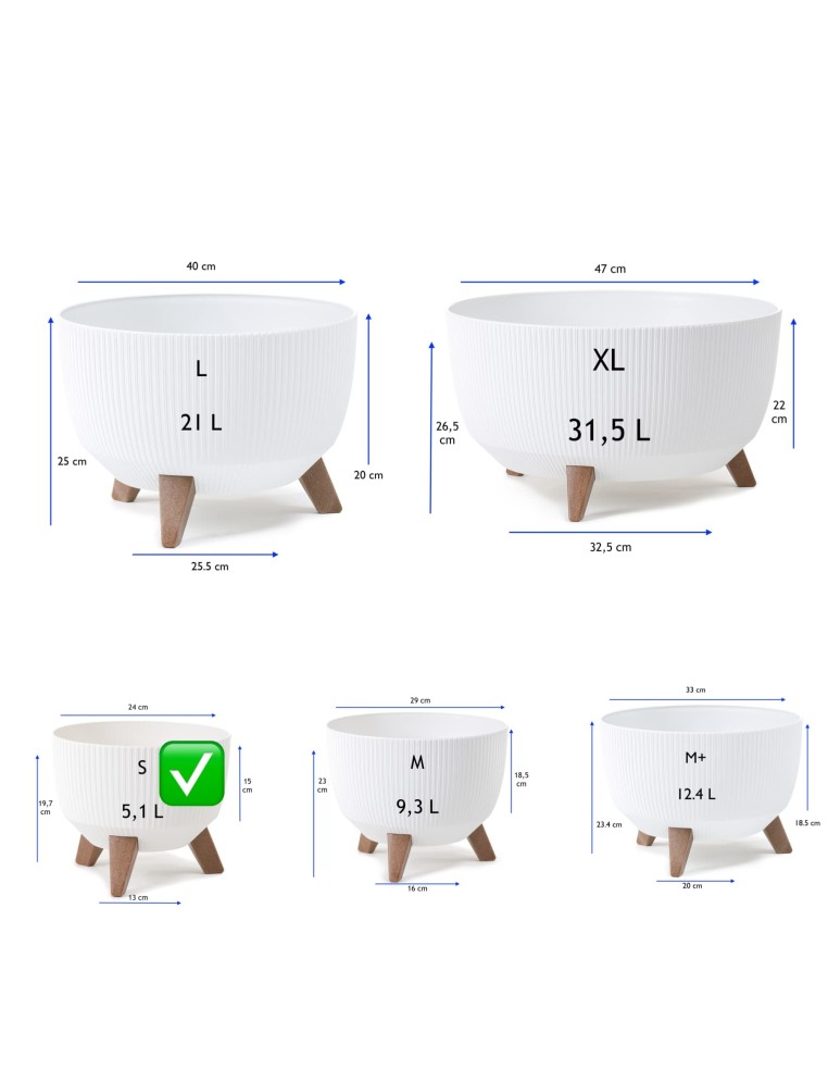 Plantenschaal rond geribbeld S Ø24 × 20 cm, 5,1 L – Wit | Töpferkönig