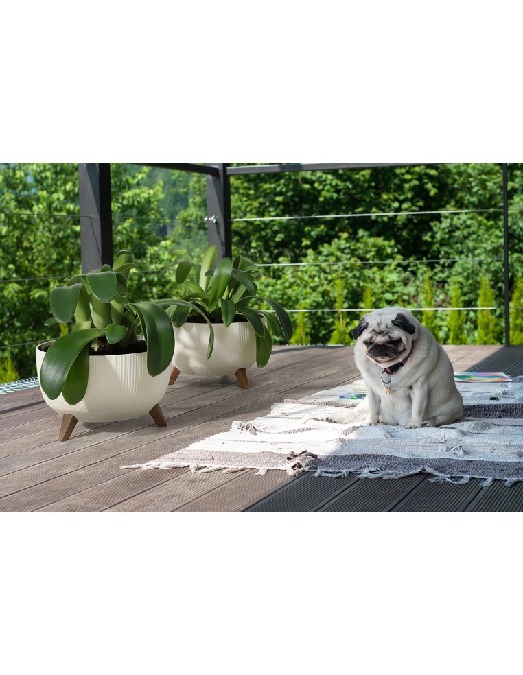 Cuenco para plantas redondo estriado S Ø24 × 20 cm, 5,1 L – Blanco | Töpferkönig