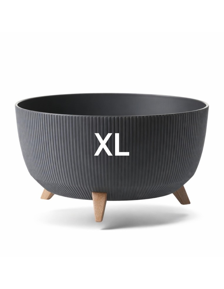 Pflanzschale rund gerillt XL Ø47 × 27 cm, 31,5 L – Anthrazit | Töpferkönig