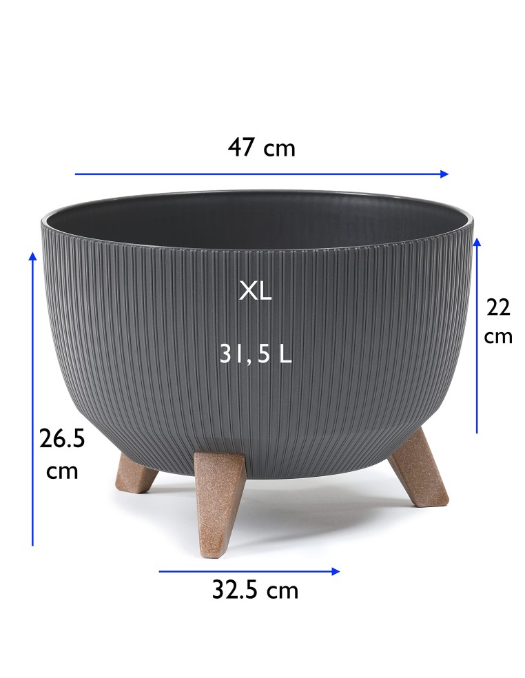 Vasque ronde rainurée XL Ø47 × 27 cm, 31,5 L – Anthracite | Töpferkönig