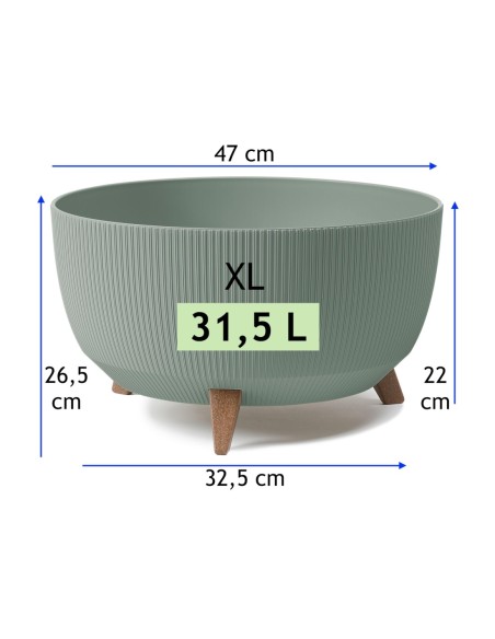 Ciotola per piante rotonda rigata XL Ø47 × 27 cm, 31,5 L – Verde | Töpferkönig