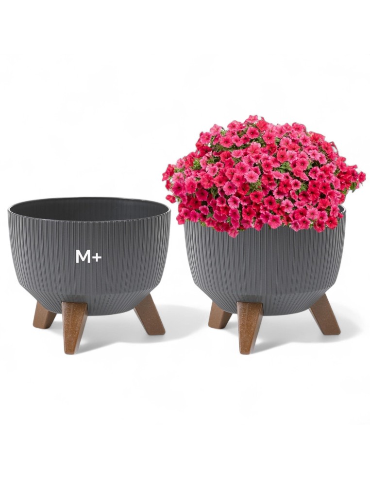 Plantenschaal rond geribbeld M+ Ø33 × 23 cm, 12,4 L – Antraciet | Töpferkönig