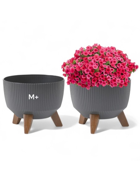 Cuenco para plantas redondo estriado M+ Ø33 × 23 cm, 12,4 L – Antracita | Töpferkönig