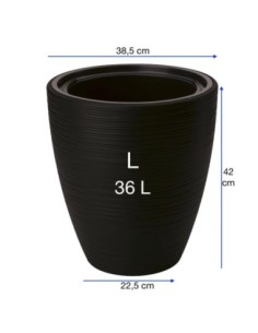 Pot de fleurs rond à relief ondulé L Ø39 × 42 cm, 36 L – Noir | Töpferkönig 2