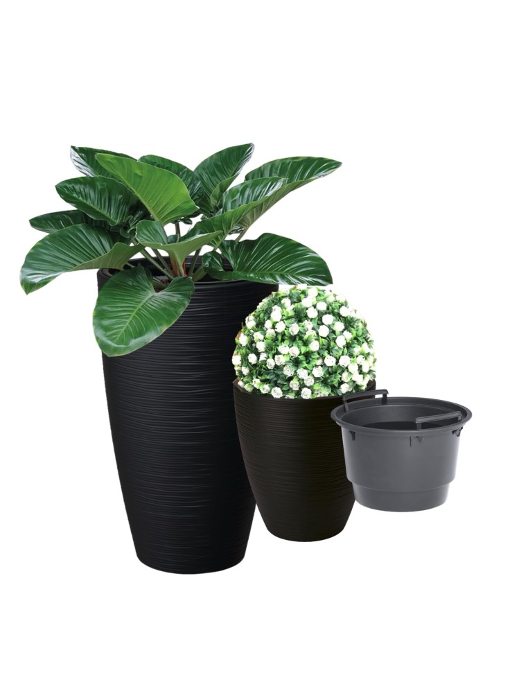 Vaso rotondo rilievo a onde L Ø39 × 42 cm, 36 L – Nero | Töpferkönig
