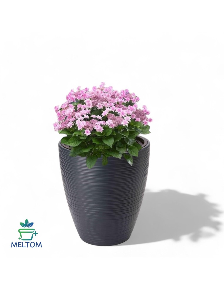 Maceta redonda relieve ondulado M Ø29 × 32 cm, 15,5 L – Antracita | Töpferkönig
