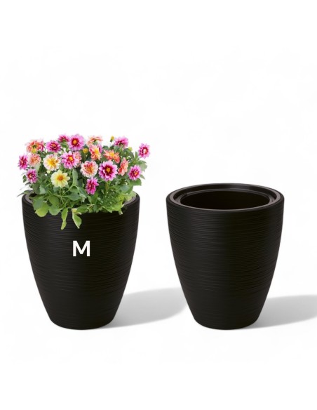 Pot de fleurs rond à relief ondulé M Ø29 × 32 cm, 15,5 L – Noir | Töpferkönig