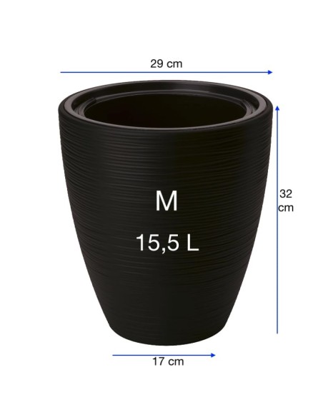 Bloempot rond golfreliëf M Ø29 × 32 cm, 15,5 L – Zwart | Töpferkönig