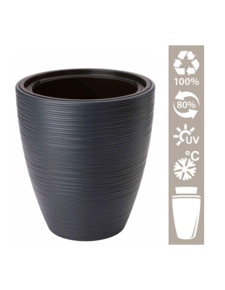 Bloempot rond golfreliëf M Ø29 × 32 cm, 15,5 L – Zwart | Töpferkönig