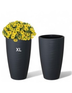 Plantenbak rond golfreliëf XL hoog Ø29 × 48 cm, 24 L – Antraciet | Töpferkönig