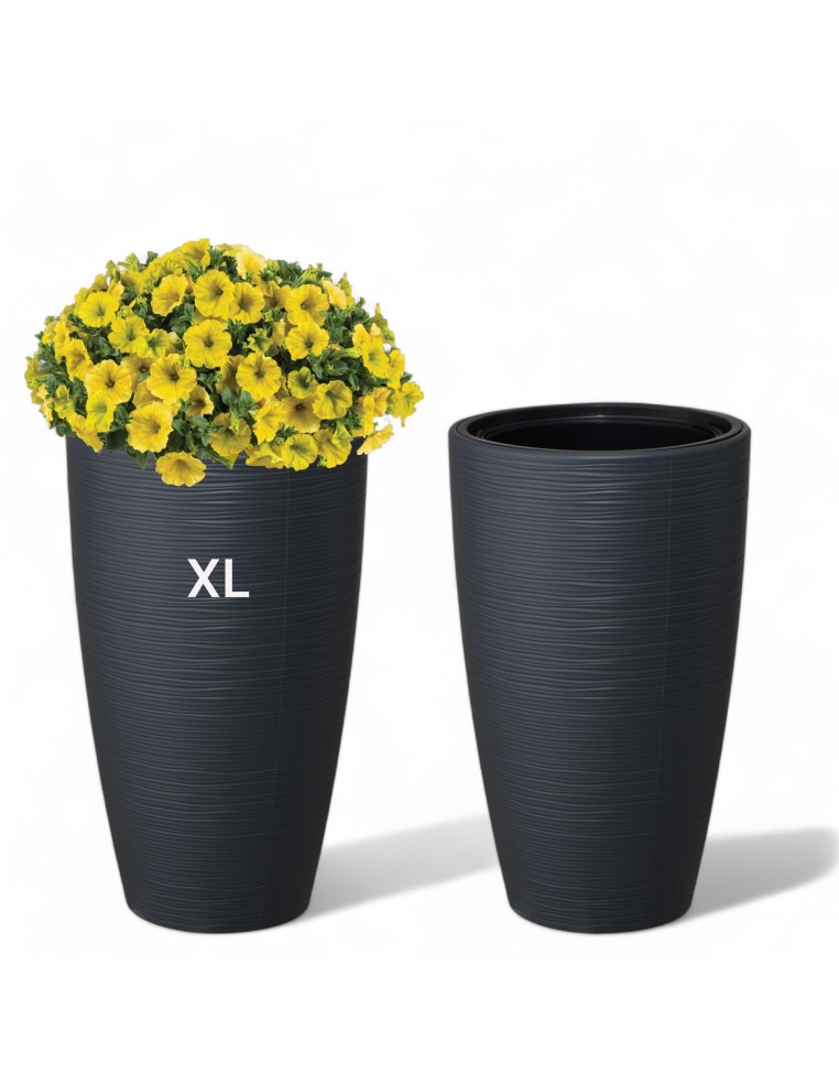 Macetero redondo relieve ondulado XL alto Ø29 × 48 cm, 24 L – Antracita | Töpferkönig