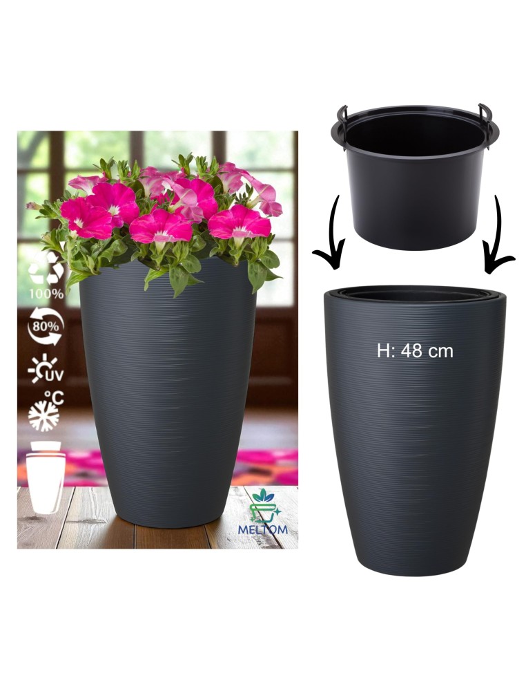 Fioriera rotonda rilievo a onde XL alta Ø29 × 48 cm, 24 L – Antracite | Töpferkönig