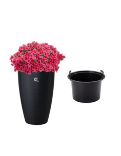 Fioriera rotonda rilievo a onde XL alta Ø29 × 48 cm, 24 L – Nero | Töpferkönig