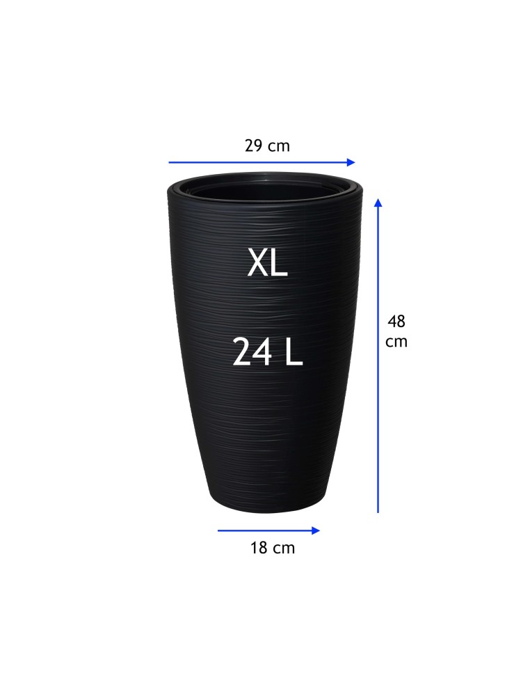 Plantenbak rond golfreliëf XL hoog Ø29 × 48 cm, 24 L – Zwart | Töpferkönig