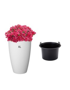 Plantenbak rond golfreliëf XL hoog Ø29 × 48 cm, 24 L – Wit | Töpferkönig
