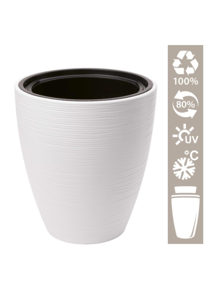 Fioriera rotonda rilievo a onde XL alta Ø29 × 48 cm, 24 L – Bianco | Töpferkönig
