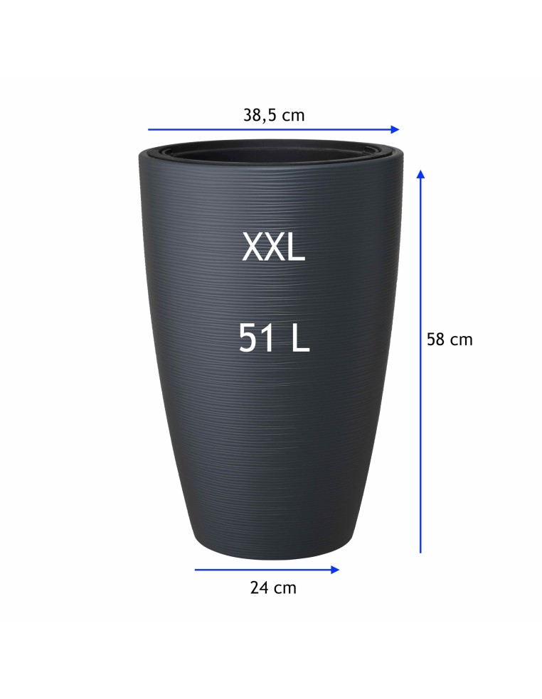 Plantenbak rond golfreliëf XXL hoog Ø39 × 58 cm, 51 L – Antraciet | Töpferkönig