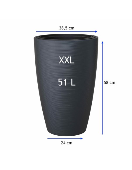 Macetero redondo relieve ondulado XXL alto Ø39 × 58 cm, 51 L – Antracita | Töpferkönig