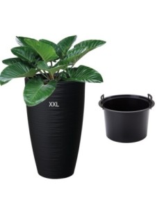 Blumenkübel rund Wellenrelief XXL hoch Ø39 × 58 cm, 51 L – Schwarz | Töpferkönig