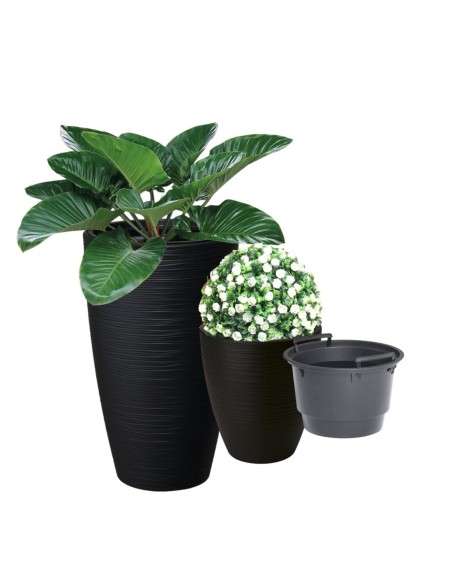 Fioriera rotonda rilievo a onde XXL alta Ø39 × 58 cm, 51 L – Nero | Töpferkönig