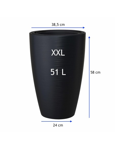 Blumenkübel rund Wellenrelief XXL hoch Ø39 × 58 cm, 51 L – Schwarz | Töpferkönig