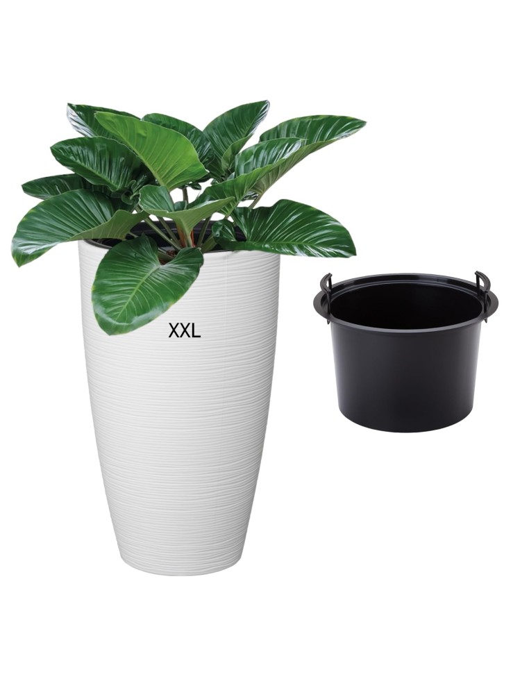 Fioriera rotonda rilievo a onde XXL alta Ø39 × 58 cm, 51 L – Bianco | Töpferkönig